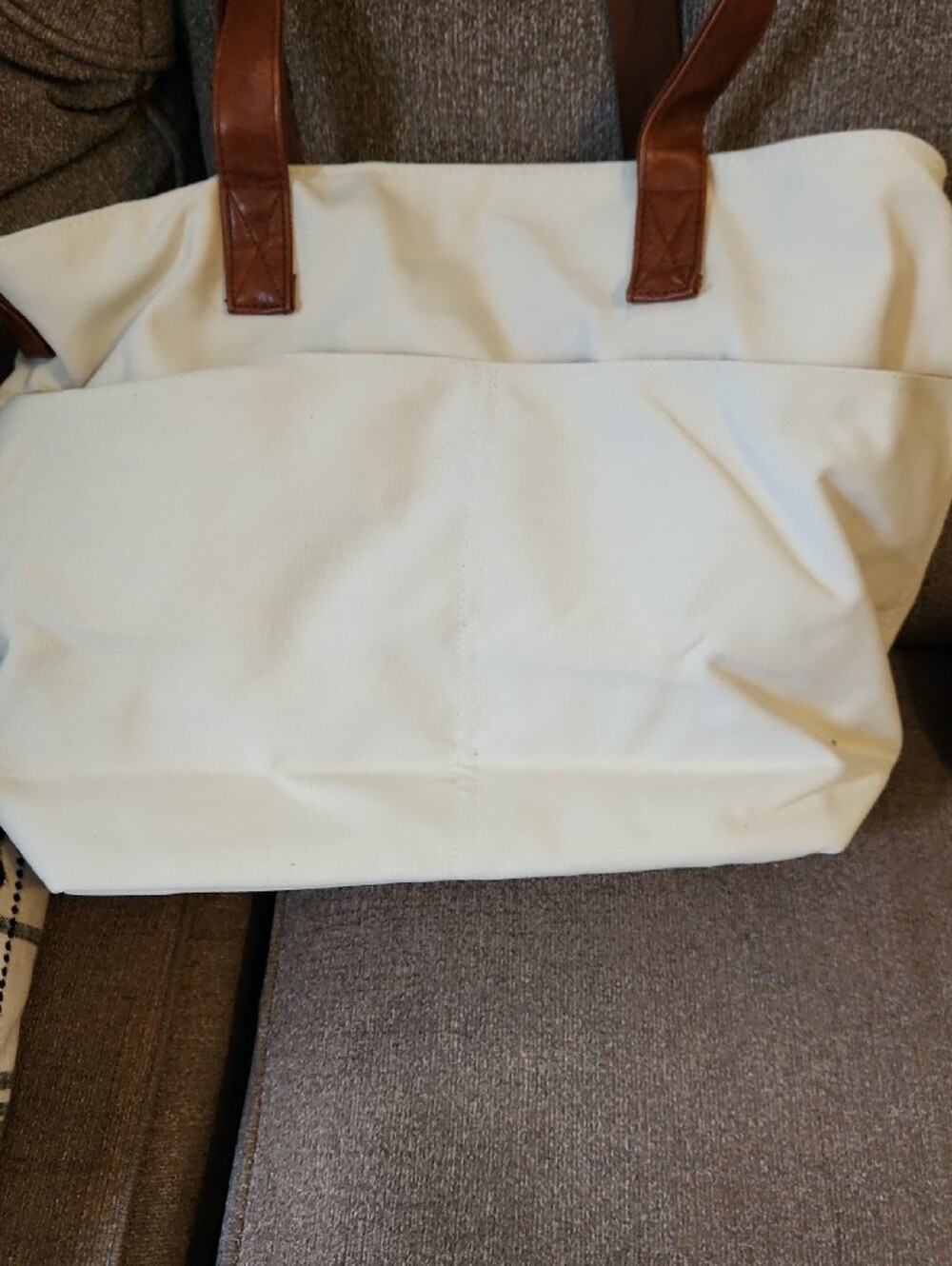 NWT Simple Modern Harper Neutral Cream Canvas Tote with Brown Trim - Picture 3 of 7